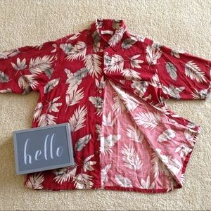 Caribbean Tropical Short Sleeve Red Silk Blend Top